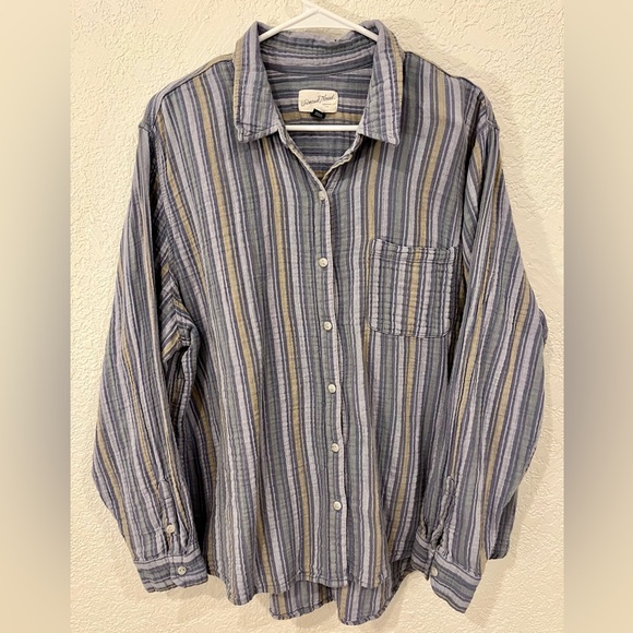 Universal Thread Striped Blue and Yellow Button Up - Picture 1 of 3